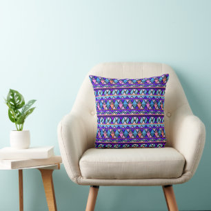 Coussin Boho violet bleu Aqua rose Triangle Motif Thon