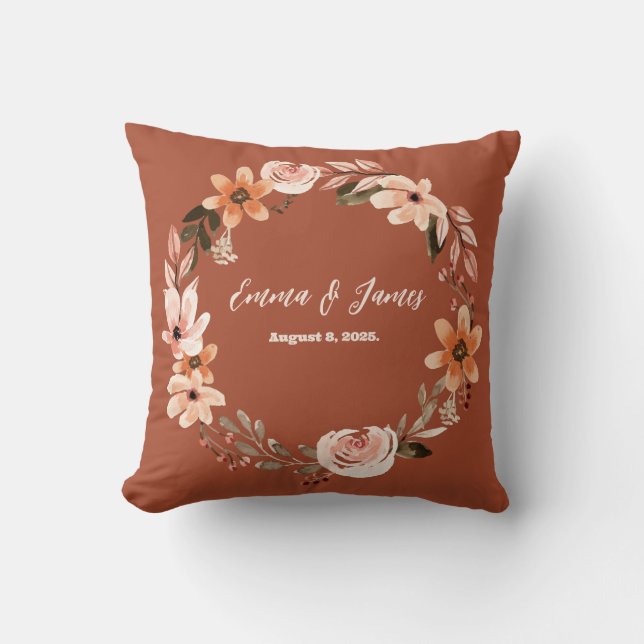 Coussin Boho Watercolor Floral Personnalisé (Recto)