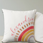 Coussin Boho Watercolor Rainbow Name Nursery<br><div class="desc">Cette belle pouponnière ou oreiller à jetons pour enfants présente un arc-en-ciel aquarelle en rose magenta,  jaune et lavande. Un modèle texte est inclus pour la personnalisation pour vous-même ou comme cadeau. Parfait pour un nouveau bébé avec une pépinière à thème arc-en-ciel boho.</div>