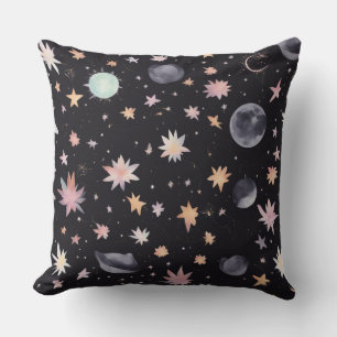 Coussin Boho Watercolor Stars and Moon Celestial Pattern