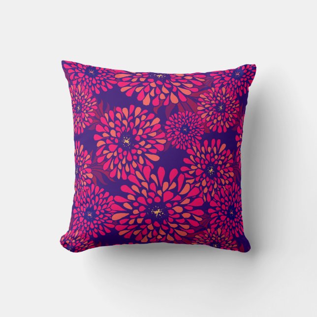 Coussin Boho Whimsical Floral Pattes Marine Fuchsia (Recto)