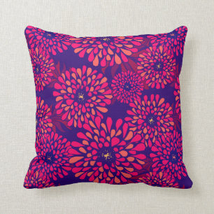 Coussin Boho Whimsical Floral Pattes Marine Fuchsia