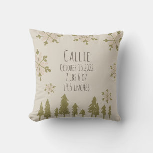 Coussin Boho Winter Nursery Baby Birth Stats