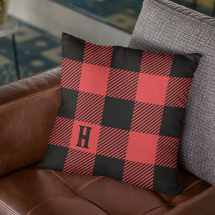 Coussin Bois à bois rouge et noir Monogramme plaqué
