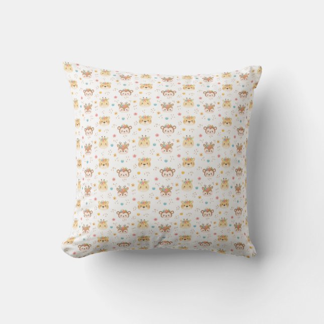 Coussin Bois Animaux Giraffe Singe (Recto)