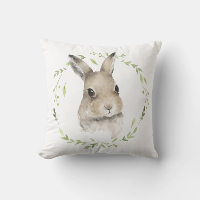 Coussin Bois Animaux Lapin Lapin Aquarelle Couleur Wreath (Recto)