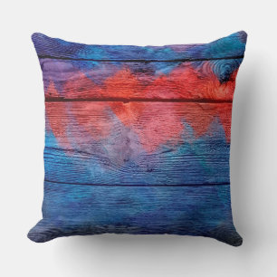 Coussin Bois bleu et rouge Vintage