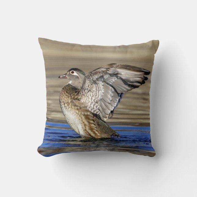 Coussin Bois Canard battant ses ailes (Recto)
