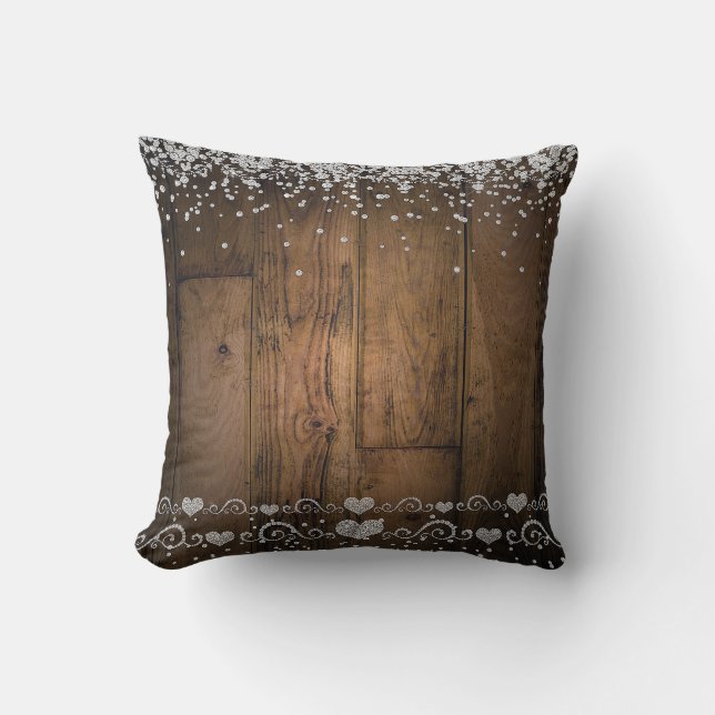 Coussin Bois de Campagne Rustique Glam Diamants Étincelle  (Recto)