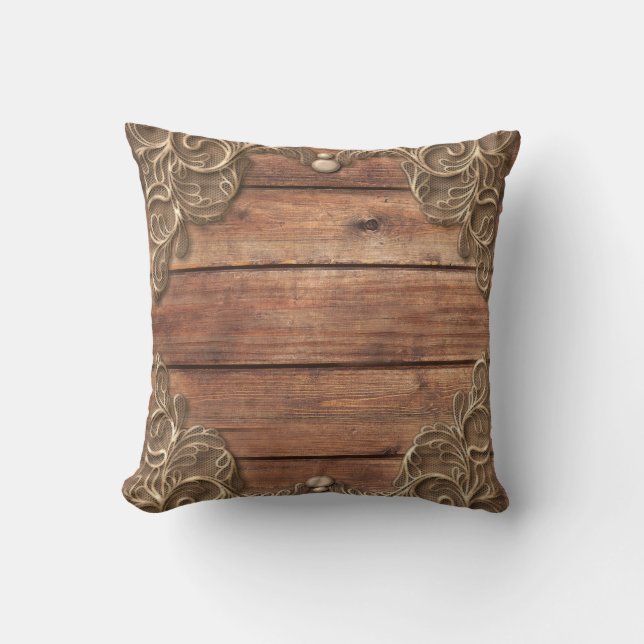 Coussin Bois de dentelle rustique élégant occidental vinta (Recto)