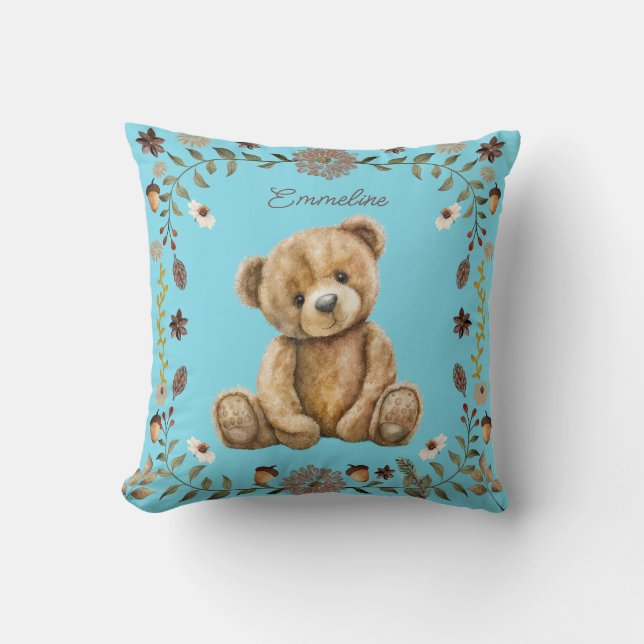 Coussin Bois de Whimsical Teddy Bear Blue Nursery (Recto)