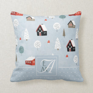 Coussin Bois d'hiver Monogramme Scandinave Folk Art