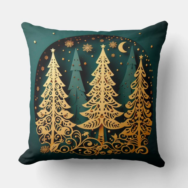 Coussin Bois doré de nuit – Motif d'arbre de Noël (Recto)