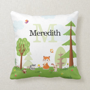 Coussin Bois doux Animaux Monogrammes verts Enfants