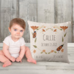 Coussin Bois Floral Ladybug Nursery Baby Birth<br><div class="desc">Décorez votre pépinière à thème boisé avec ce mignon coussin à lessive fleurie ! Ajoutez vos statistiques de naissance pour un cadeau spécial ! Cela fait un grand cadeau pour une nouvelle mère.</div>
