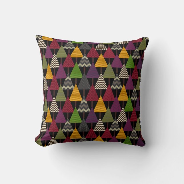 Coussin bois géo arbres foncé (Recto)