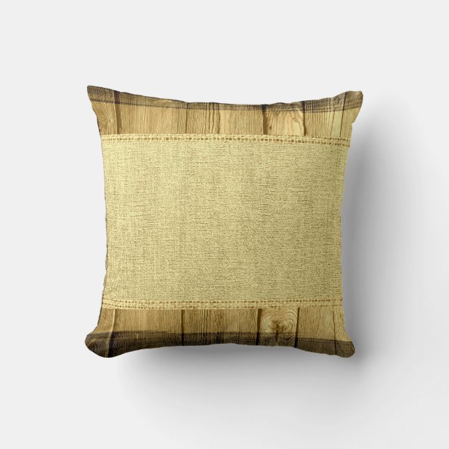 Coussin Bois look Vintage Rustique Burlap (Recto)