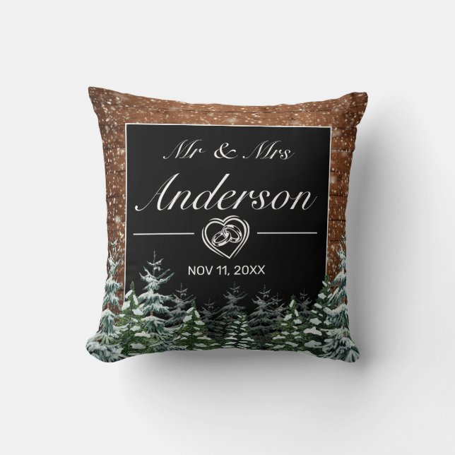 Coussin Bois neige et forêt Mariage noir (Recto)