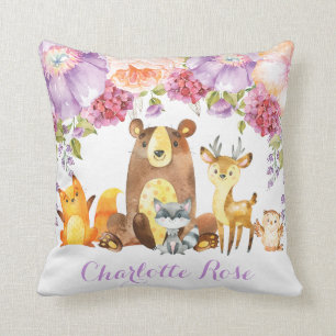 Coussin Bois Purple Floral Baby Girl Décor