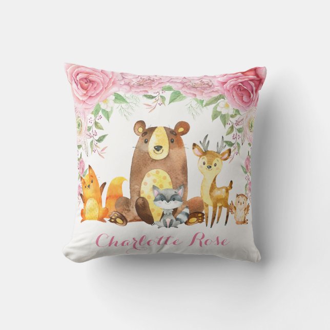 Coussin Bois rose Floral Roses Baby Girl Décor (Recto)