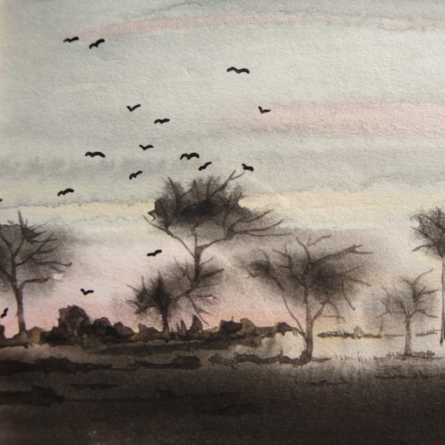 Coussin bois rustique automne Paysage coucher du soleil (Créateur téléchargé)