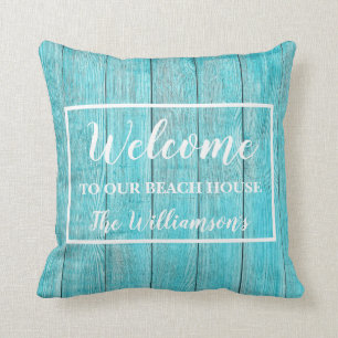 Coussin Bois Rustique Bienvenue À Notre Maison De Plage Pe