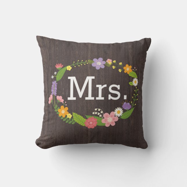 Coussin Bois rustique Bohème Floral Mariage Wreath (Recto)