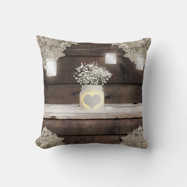 Coussin Bois Rustique, Dentelle & Pots en Masons Grange Él (Recto)