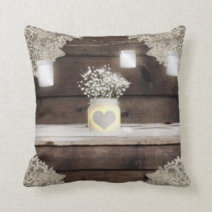 Coussin Bois Rustique, Dentelle & Pots en Masons Grange Él
