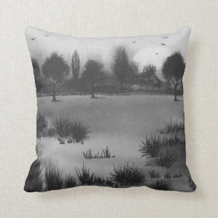 Coussin bois rustique monochrome automne Coucher de soleil
