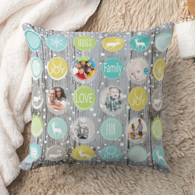 Coussin Bois rustique Photo de Noël personnalisée (Couverture)