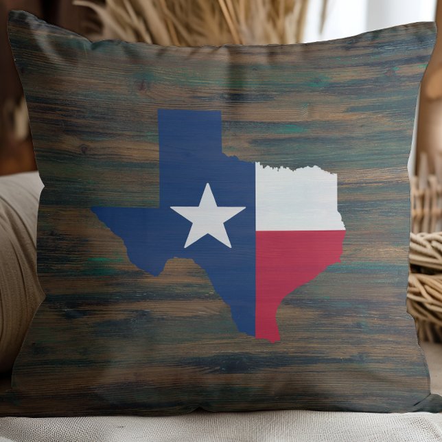 Coussin Bois Rustique Rouge Blanc Bleu Texas Ajouter un No (Créateur téléchargé)