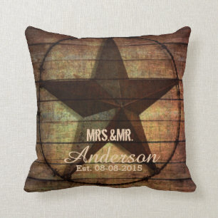 Coussin bois rustique texas star western mariage m. m. mrs