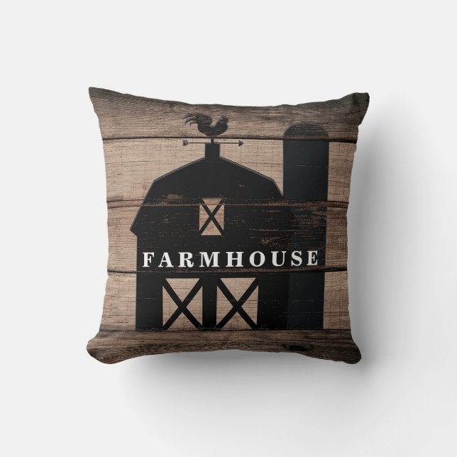 Coussin Bois rustique vieilli noir ferme de campagne maiso (Recto)