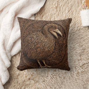 Coussin Bois sculpté New Zealand Dodo Bird,