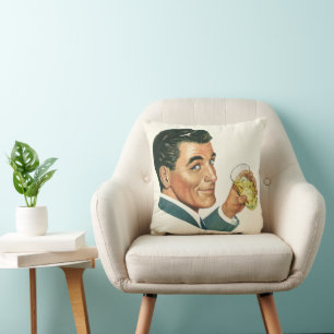 Coussin Boissons Cocktails Vintage, Homme Buvant des Boiss