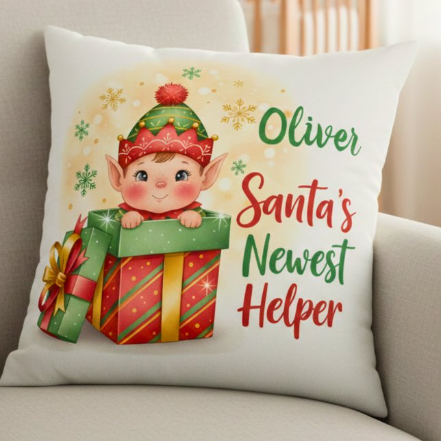 Coussin Boîte de Noël de l'elfe mignon, nouvel assistant d (Créateur téléchargé)