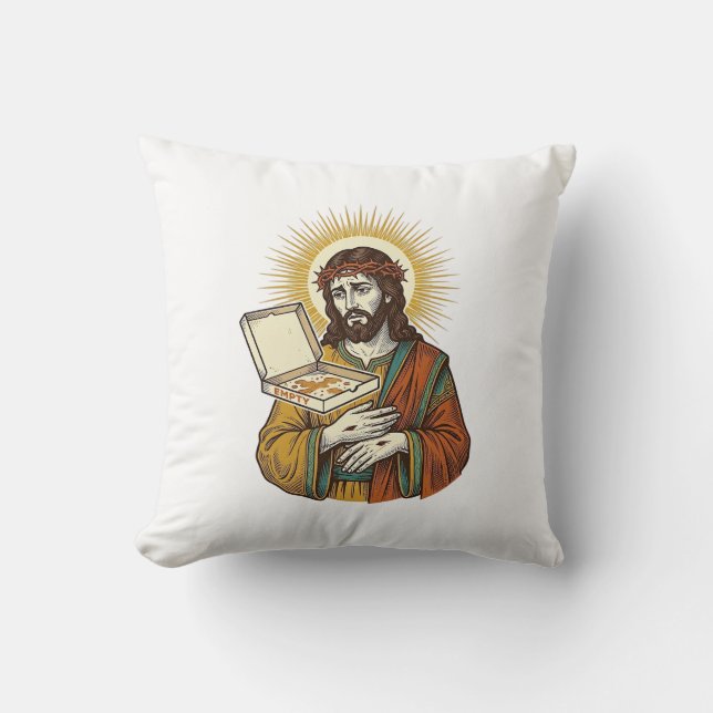 Coussin Boîte de pizza vide Jésus Frigo Trahison Humour al (Recto)