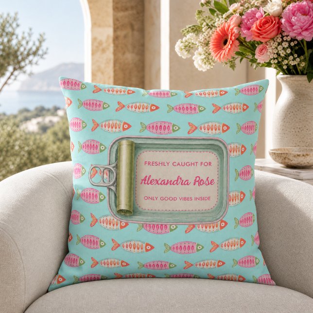 Coussin Boîte de poisson d'été côtier nom personnalisé (Créateur téléchargé)