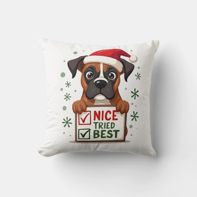 Coussin Boîte mignonne de chien de Boxer Noël Nice J'ai es (Recto)