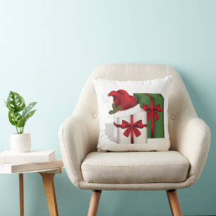 Coussin Boîtes Cadeaux Blanches Et Vertes Avec Un Chapeau