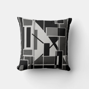 Coussin Boîtes de charbon gris noir Labyrinthe d'art Abstr