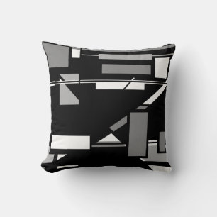 Coussin Boîtes en gris blanc sur l'art géométrique noir Ab