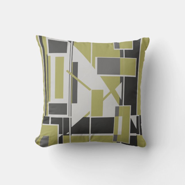 Coussin Boîtes vert olive clair gris foncé Labyrinthe abst (Recto)