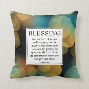 Coussin BOKEH BLEU Numéros 6:24-26 BÉNÉDICTION CHRÉTIENNE