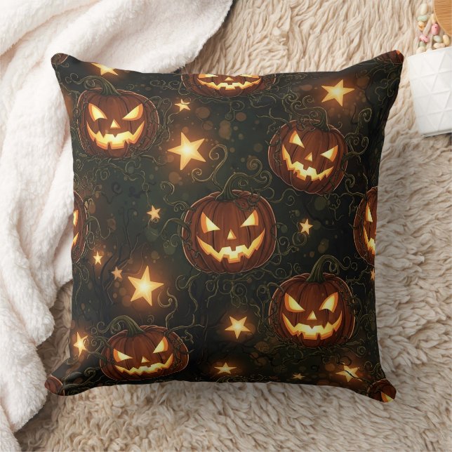 Coussin Bokeh Halloween Sans Couture | Citrouille Lumineus (Couverture)