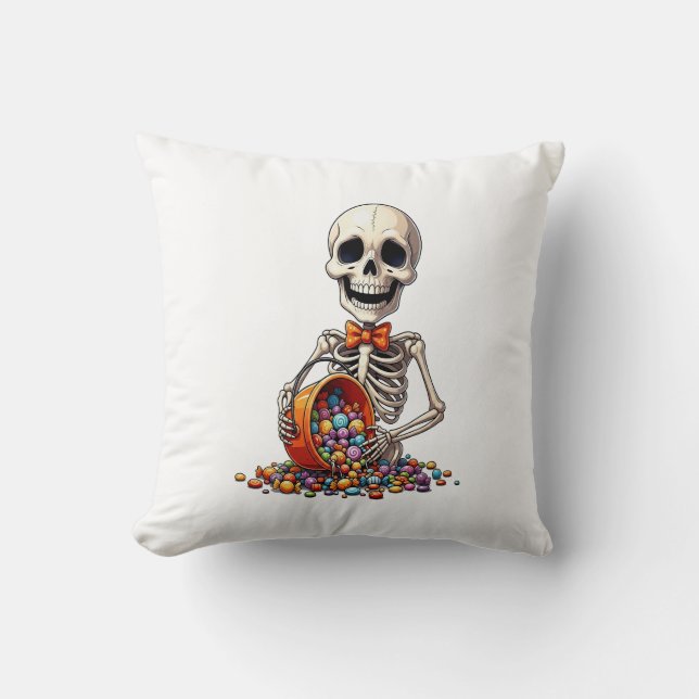 Coussin Bol de bonbons squelette Halloween (Recto)