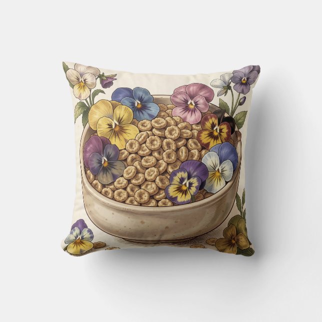 Coussin Bol de céréales fleur de pensée fantaisiste (Recto)