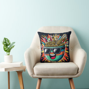 Coussin Bol de nouilles de dessin animé Ramen mignon drôle
