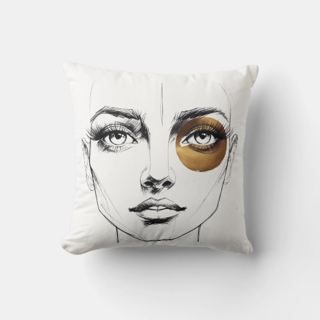 Coussin Bold Abstract Female Face with Gold Eye Accent – A (Recto)